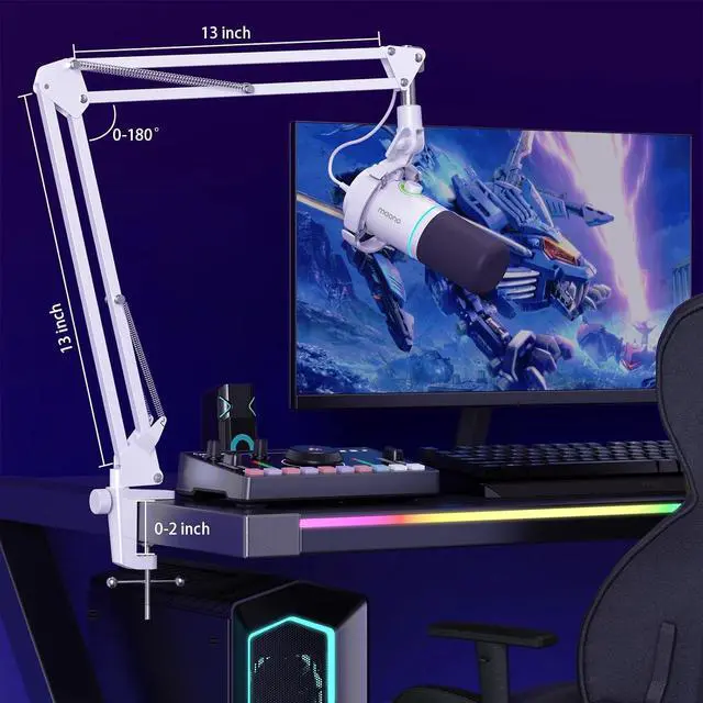 Alt view image 7 of 7 - XLR/USB Dynamic Microphone Kit, RGB Podcast Mic with Software, Mute, Gain Knob, Volume Control, Boom Arm for Streaming, Gaming, Voice-Over, Recording-PD200XS White