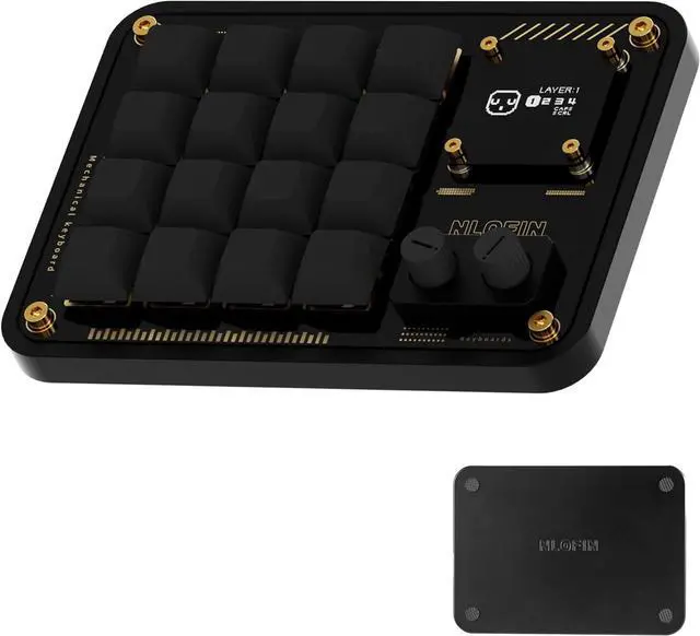 Main image of Double Knob Custom Macro Pad Programmable Designer Mini Keyboard 16 Keys with Screen (Black,KB16)
