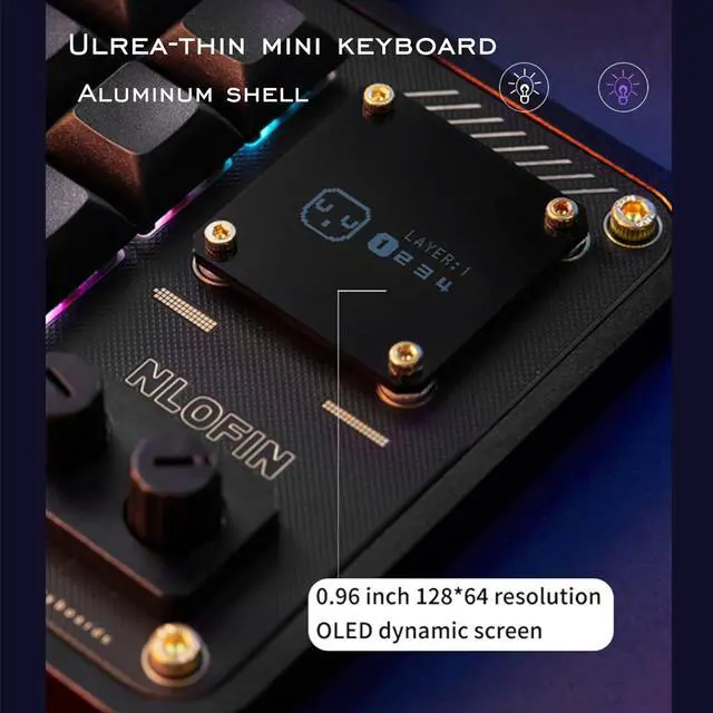 Alt view image 5 of 7 - Double Knob Custom Macro Pad Programmable Designer Mini Keyboard 16 Keys with Screen (Black,KB16)