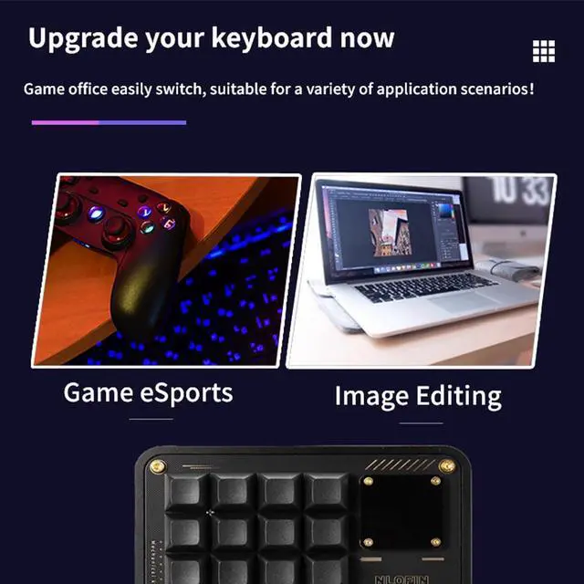 Alt view image 4 of 7 - Double Knob Custom Macro Pad Programmable Designer Mini Keyboard 16 Keys with Screen (Black,KB16)