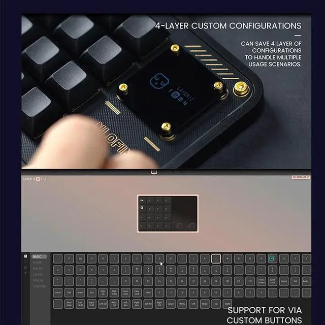 Alt view image 6 of 7 - Double Knob Custom Macro Pad Programmable Designer Mini Keyboard 16 Keys with Screen (Black,KB16)