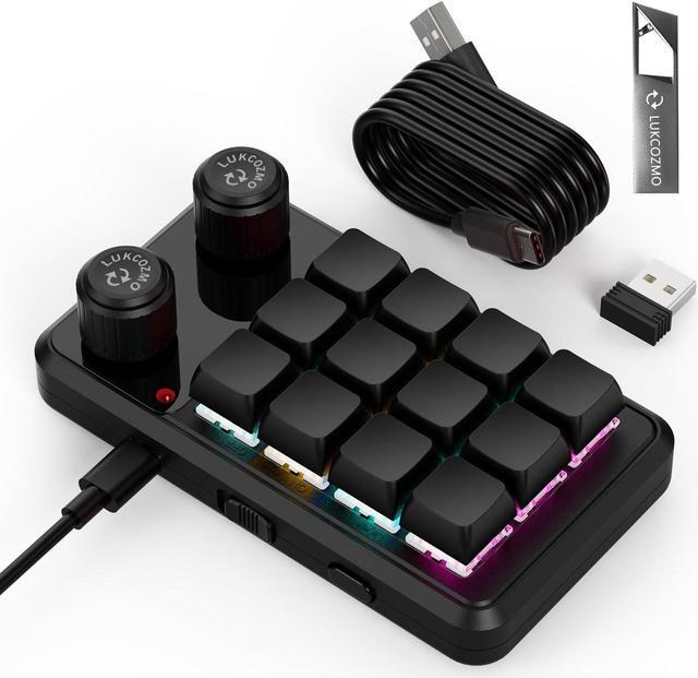 Main image of Macro Pad Macro Keyboard Programmable Keypad Customized 12-Key Mini Mechanical Gaming Keyboard One Handed Keyboard RGB OSU Micro Keyboard Macropad Knob Wireless Receiver&Type C 1m Cable(Black)