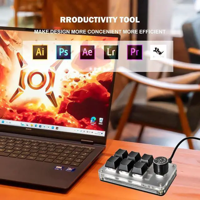 Alt view image 5 of 7 - Macro Pad Macro Keyboard Programmable Keypad Customized 6-Key Mini Mechanical Gaming Keyboard One Handed Keyboard BT RGB OSU Multifunctional Macropad Knob Wireless Receiver&Type C 1m Cable