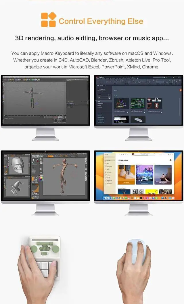 Alt view image 7 of 7 - 6 Key 2 Knob Macro Keyboard Programmable Wired/Bluetooth /2.4G Receiver 400mAh One Handed Gaming Keyboard With Software Macro Keyboard with macro Keys ,Hot-Swap Switch RGB For Photoshop,Gaming