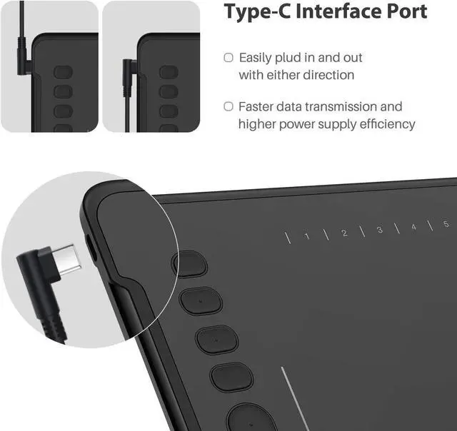 Alt view image 5 of 7 - Inspiroy H1161 Graphics Drawing Tablets, Touch Strip and 8192 Pen Pressure Sketch Tablet with Battery-Free Stylus,10 Shortcut Keys, Compatible with Android, Windows, and Mac Black