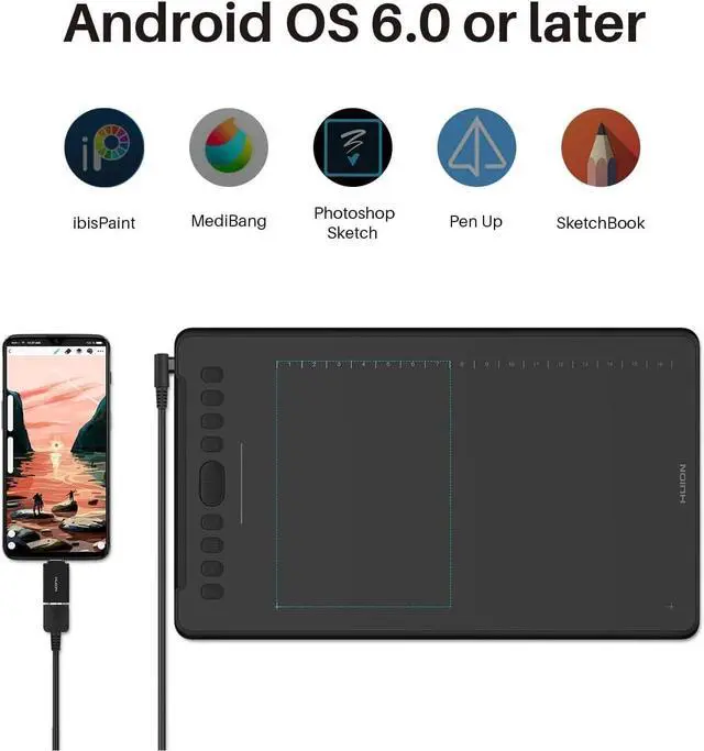 Alt view image 3 of 7 - Inspiroy H1161 Graphics Drawing Tablets, Touch Strip and 8192 Pen Pressure Sketch Tablet with Battery-Free Stylus,10 Shortcut Keys, Compatible with Android, Windows, and Mac Black