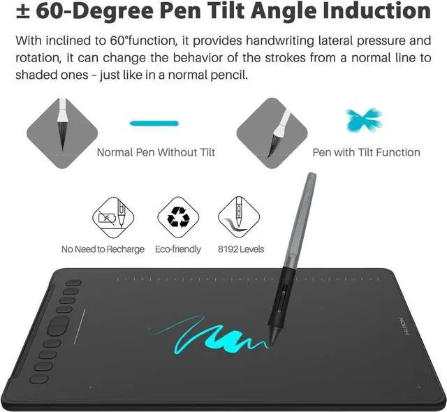 Alt view image 7 of 7 - Inspiroy H1161 Graphics Drawing Tablets, Touch Strip and 8192 Pen Pressure Sketch Tablet with Battery-Free Stylus,10 Shortcut Keys, Compatible with Android, Windows, and Mac Black