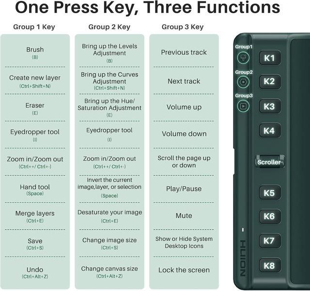 Alt view image 4 of 7 - Inspiroy 2 Medium Drawing Tablet with Scroll Wheel 8 Customized Keys Battery-Free Stylus for Digital Art, Design, Sketch, 9x5inch Graphics Tablet Works with Mac, PC & Mobile, Green