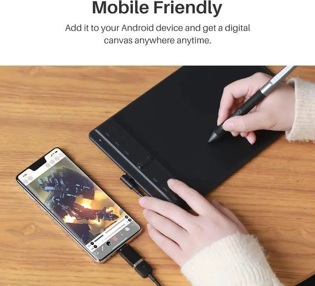 Alt view image 2 of 7 - Drawing Tablet Inspiroy 2 Small, Digital Art Tablet with Scroll Wheel, 6 Hotkeys, Battery-Free Stylus, Graphics Tablet for Drawing, Design, Writing, Work with PC, Mac & Android, Black