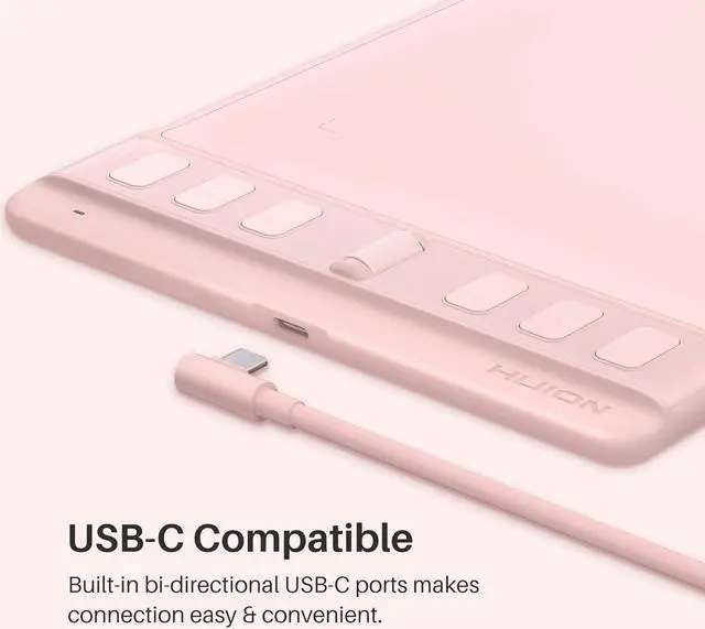 Alt view image 7 of 7 - Inspiroy 2 Small Drawing Tablet, Digital Art Tablet with Scroll Wheel, 6 Hot Keys, Battery-Free Stylus, Pink Graphics Tablet for Drawing, Design, Writing, Work with PC, Mac & Android Pink