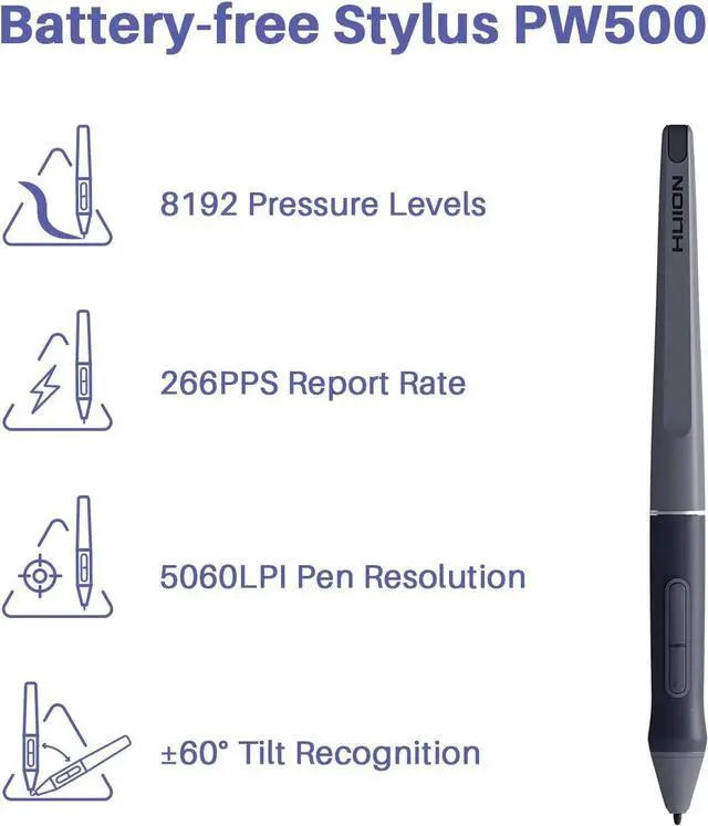 Alt view image 5 of 7 - HS611 Graphics Drawing Tablet Android Support Digital Art Tablet with Battery-Free Stylus 8192 Pen Pressure Tilt 8 Multimedia Keys 10 Hot Keys and Touch Ring, 10x6 inch Drawing Pad,  Gray