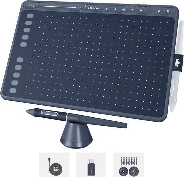 Main image of HS611 Graphics Drawing Tablet Android Support Digital Art Tablet with Battery-Free Stylus 8192 Pen Pressure Tilt 8 Multimedia Keys 10 Hot Keys and Touch Ring, 10x6 inch Drawing Pad,  Gray