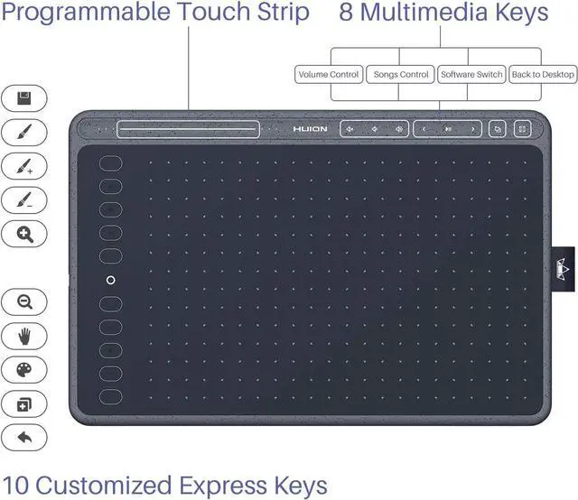 Alt view image 2 of 7 - HS611 Graphics Drawing Tablet Android Support Digital Art Tablet with Battery-Free Stylus 8192 Pen Pressure Tilt 8 Multimedia Keys 10 Hot Keys and Touch Ring, 10x6 inch Drawing Pad,  Gray