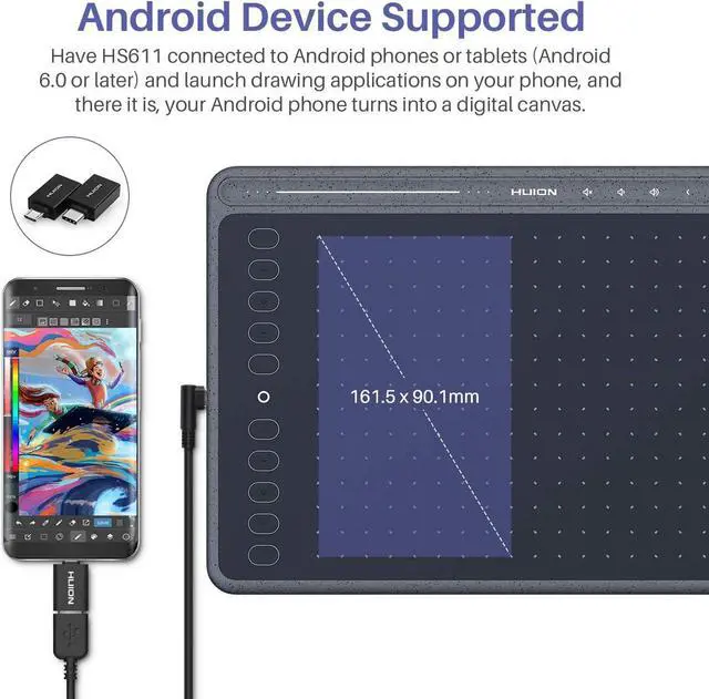 Alt view image 3 of 7 - HS611 Graphics Drawing Tablet Android Support Digital Art Tablet with Battery-Free Stylus 8192 Pen Pressure Tilt 8 Multimedia Keys 10 Hot Keys and Touch Ring, 10x6 inch Drawing Pad,  Gray