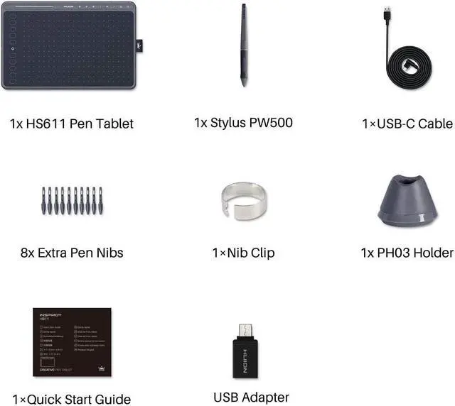 Alt view image 7 of 7 - HS611 Graphics Drawing Tablet Android Support Digital Art Tablet with Battery-Free Stylus 8192 Pen Pressure Tilt 8 Multimedia Keys 10 Hot Keys and Touch Ring, 10x6 inch Drawing Pad,  Gray