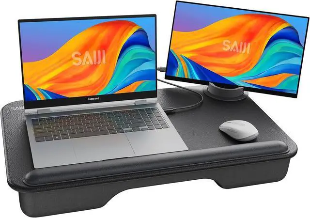 Main image of Laptop Lap Desk - Fits Up to 17" Laptop,Lightweight Lap Tray Table with Soft Leather Wrist Pad, External Monitor Holder, Laptop Lap Desk with Cushion for Home Office/Gaming On Couch