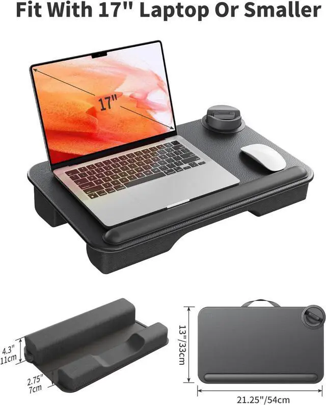 Alt view image 6 of 7 - Laptop Lap Desk - Fits Up to 17" Laptop,Lightweight Lap Tray Table with Soft Leather Wrist Pad, External Monitor Holder, Laptop Lap Desk with Cushion for Home Office/Gaming On Couch