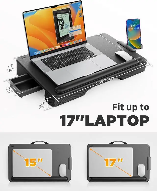 Alt view image 6 of 7 - Laptop Lap Desk, Portable Laptop Desk for Bed - Fits Up to 17" Laptop & MacBook,Lightweight Lap Tray Table with Storage Drawer, Lap Desk with Cushion, Laptop Desk for Couch & Bed