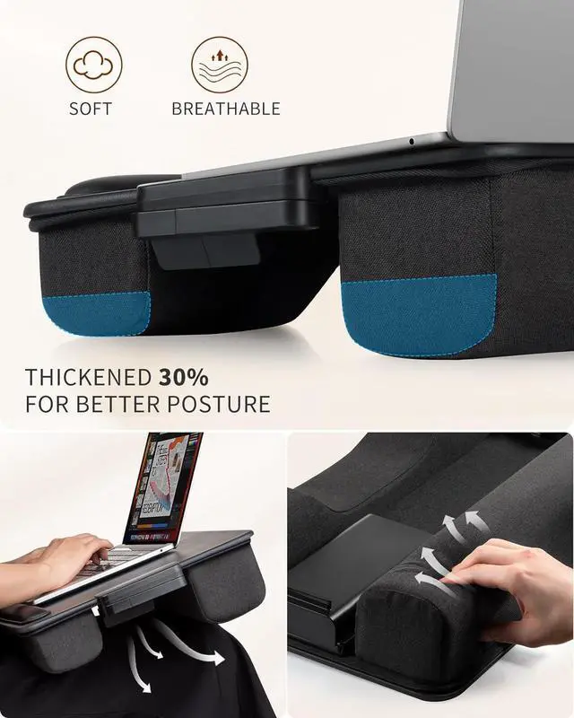 Alt view image 3 of 7 - Laptop Lap Desk, Portable Laptop Desk for Bed - Fits Up to 17" Laptop & MacBook,Lightweight Lap Tray Table with Storage Drawer, Lap Desk with Cushion, Laptop Desk for Couch & Bed