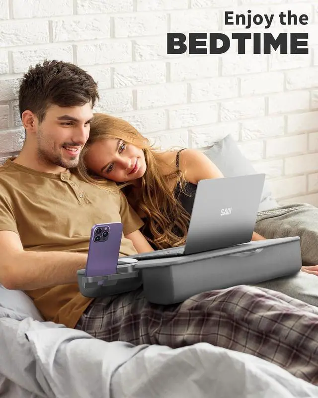 Alt view image 5 of 7 - Gray,Laptop Lap Desk, Portable Laptop Desk for Bed - Fits Up to 17" Laptop & MacBook,Lightweight Tray Table with Storage Drawer, Lap Desk with Cushion, Lap Computer Desk for Laptop