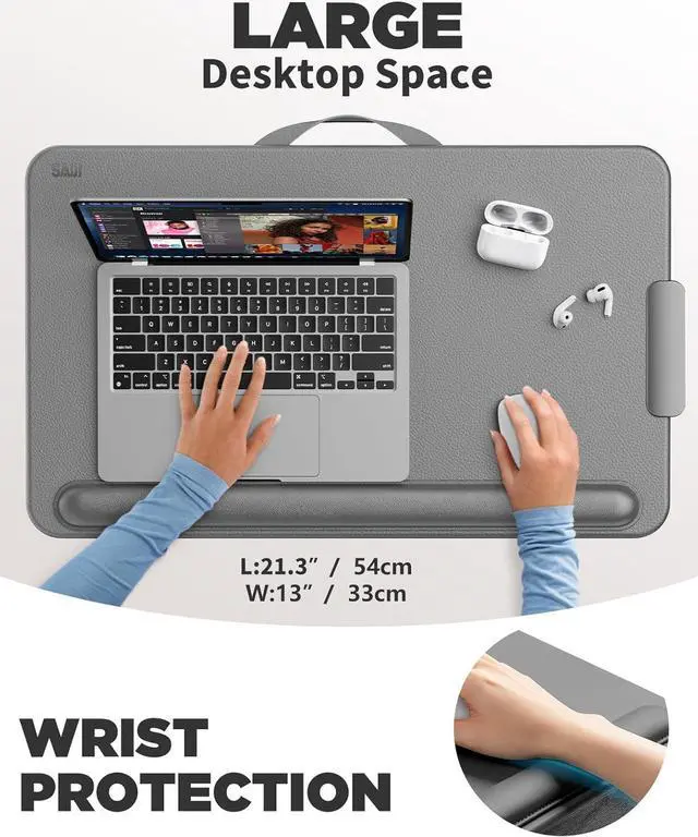 Alt view image 2 of 7 - Gray,Laptop Lap Desk, Portable Laptop Desk for Bed - Fits Up to 17" Laptop & MacBook,Lightweight Tray Table with Storage Drawer, Lap Desk with Cushion, Lap Computer Desk for Laptop