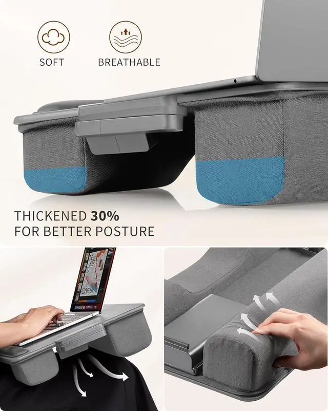 Alt view image 6 of 7 - Gray,Laptop Lap Desk, Portable Laptop Desk for Bed - Fits Up to 17" Laptop & MacBook,Lightweight Tray Table with Storage Drawer, Lap Desk with Cushion, Lap Computer Desk for Laptop