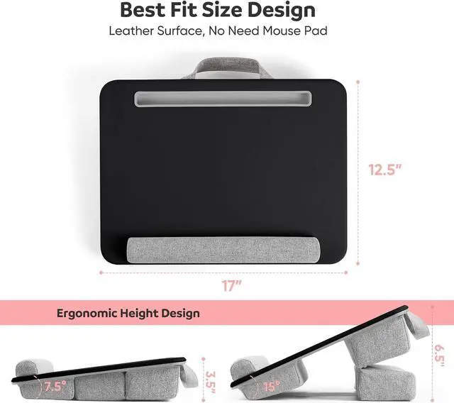 Alt view image 5 of 7 - Adjustable Laptop Lap Desk, Lap Desk with Cushion, Storage Function, Cubbies for Home Office Adults Students, Laptop Stand for Lap with Tablet & Phone Holder, Fits up to 15.6 Inch Laptop,BLACK