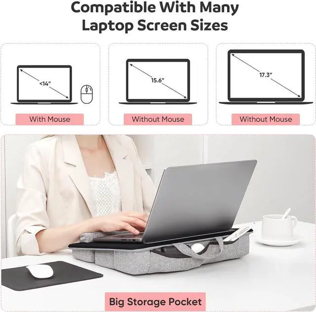 Alt view image 2 of 7 - Adjustable Laptop Lap Desk, Lap Desk with Cushion, Storage Function, Cubbies for Home Office Adults Students, Laptop Stand for Lap with Tablet & Phone Holder, Fits up to 15.6 Inch Laptop,BLACK