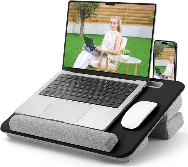 Main image of Adjustable Laptop Lap Desk, Lap Desk with Cushion, Storage Function, Cubbies for Home Office Adults Students, Laptop Stand for Lap with Tablet & Phone Holder, Fits up to 15.6 Inch Laptop,BLACK