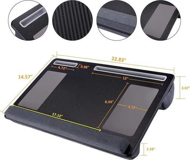 Alt view image 3 of 6 - Extra Large Lap Laptop Desk- Home Office Portable LapDesk with Mouse Pad & Wrist Rest for Notebook/MacBook/Tablet, Sofa Bed Working, Writing, Drawing (Carbon Black, Fit Up to 17-inch Laptops)