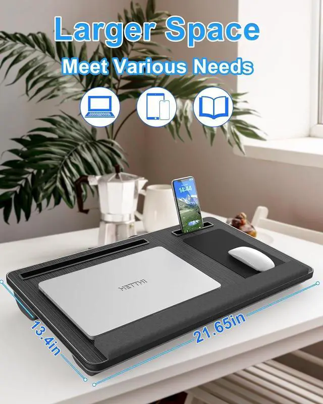 Alt view image 2 of 6 - Laptop Lap Desk, Portable Large Laptop Desk for Bed, Up to 17 in Laptop Table with Wrist Rest, Mouse Pad, Tablet Phone Slot, Portable Handle, Laptop Lap Table with Cushion (Black)