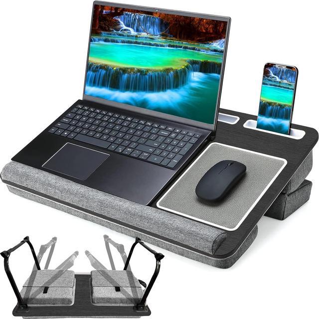 Lap Desk Large Bed Desk 17In Foldable Laptop Bed Tray Table with Adjustable Dual Cushion Wrist Rest Mouse Pad Portable Wood Laptop Stand for Bed Sofa Multifunctional Slot for Tablet Phone BLACK