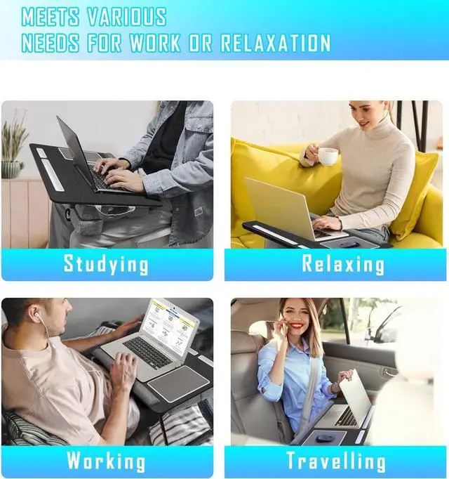 Alt view image 6 of 7 - Lap Desk - Large Bed Desk,17In Foldable Laptop Bed Tray Table with Adjustable Dual Cushion Wrist Rest & Mouse Pad,Portable Wood Laptop Stand for Bed Sofa,Multifunctional Slot for Tablet & Phone,BLACK