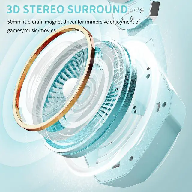 Alt view image 4 of 7 - Gaming Headset with Microphone, Compatible with Xbox One, Ps5, Ps4, PC Switch, Gaming Headphones, RGB Light, Stereo Surround Sound -Light Blue