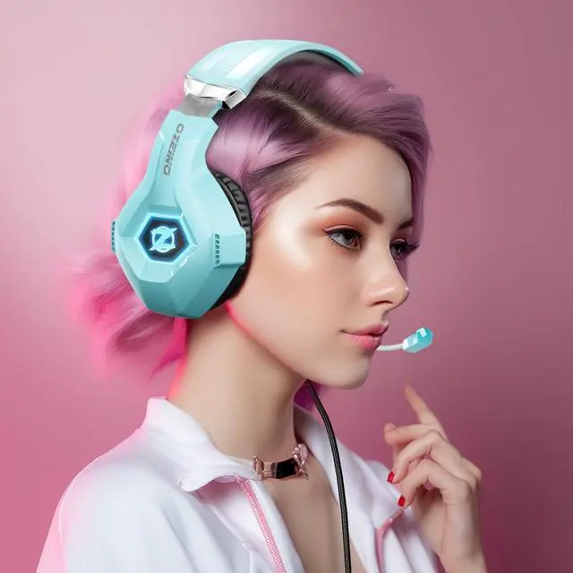 Alt view image 7 of 7 - Gaming Headset with Microphone, Compatible with Xbox One, Ps5, Ps4, PC Switch, Gaming Headphones, RGB Light, Stereo Surround Sound -Light Blue