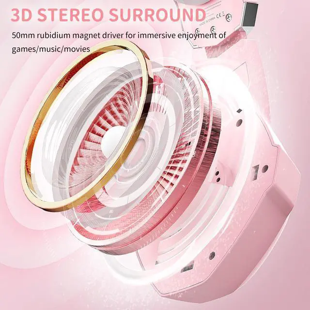 Alt view image 3 of 7 - Gaming Headset Stereo Gaming Headphones Noise Cancelling Over Ear Headphones with Mic, LED Light, Bass Surround, Soft Memory Earmuffs for PS4, PS5, PC,Switch-Pink