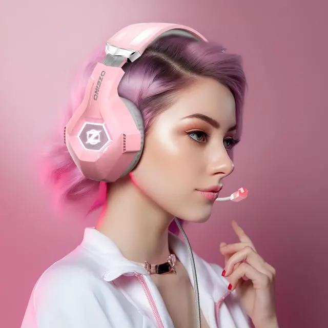 Alt view image 7 of 7 - Gaming Headset Stereo Gaming Headphones Noise Cancelling Over Ear Headphones with Mic, LED Light, Bass Surround, Soft Memory Earmuffs for PS4, PS5, PC,Switch-Pink