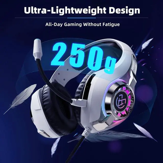 Alt view image 4 of 5 - Gaming Headset for Ps5 Ps4 Switch Xbox PC with RGB Light, White Gaming Headphones Noise Canceling Mic & Surround Sound,White