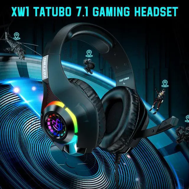 Alt view image 2 of 7 - Gaming Headset for PS4 PS5 Switch Xbox One PC with RGB Light, Noise Canceling Mic, Surround Sound Gaming Headphones