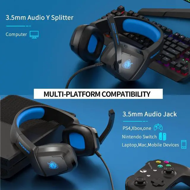 Alt view image 2 of 7 - Gaming Headset, PS5 Headset for PS4, Xbox One, PC, Laptop, Switch, Over Ear Gaming Headphones Noise-Cancelling Mic, Bass Surround - Blue