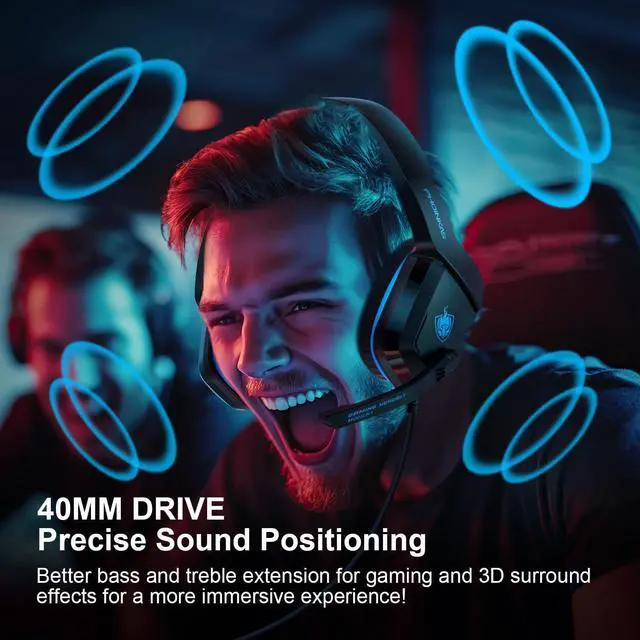 Alt view image 3 of 7 - Gaming Headset, PS5 Headset for PS4, Xbox One, PC, Laptop, Switch, Over Ear Gaming Headphones Noise-Cancelling Mic, Bass Surround - Blue