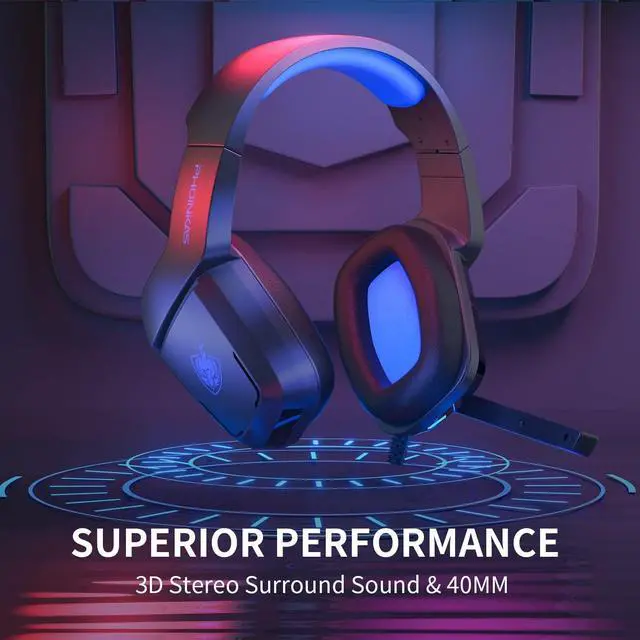Alt view image 7 of 7 - Gaming Headset, PS5 Headset for PS4, Xbox One, PC, Laptop, Switch, Over Ear Gaming Headphones Noise-Cancelling Mic, Bass Surround - Blue