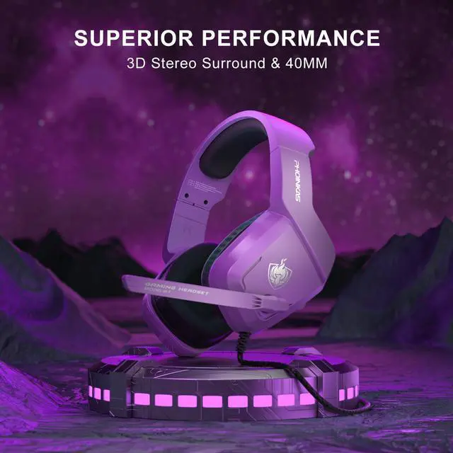 Alt view image 6 of 6 - Gaming Headset for PS4, PS5, PC, Laptop, Stereo Over Ear Gaming Headphones with Noise-Canceling Mic, Gaming Headsets for XboxOne, Switch, Laptop, Mac, Phone (Purple)