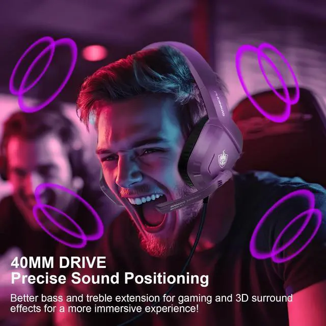 Alt view image 3 of 6 - Gaming Headset for PS4, PS5, PC, Laptop, Stereo Over Ear Gaming Headphones with Noise-Canceling Mic, Gaming Headsets for XboxOne, Switch, Laptop, Mac, Phone (Purple)