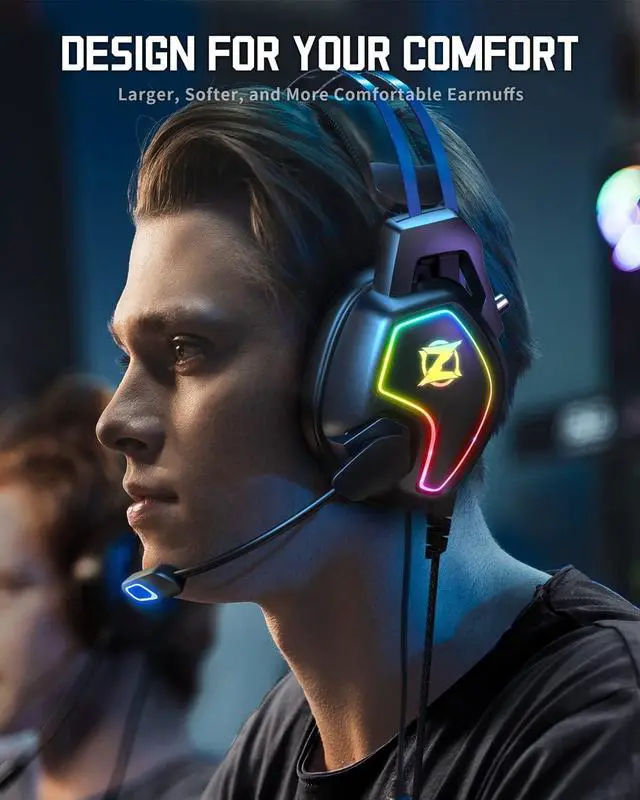 Alt view image 2 of 7 - Gaming Headset for Xbox One Series X/S Ps5, Ps4, PC Switch, Noise Canceling Headphones with Microphone, 3.5mm Audio Jack, Auto-Adjust Headband