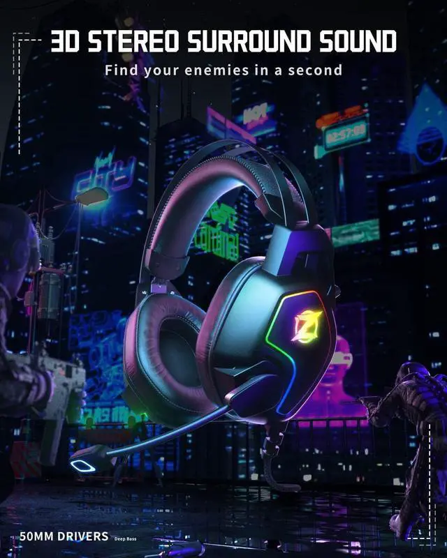 Alt view image 4 of 7 - Gaming Headset for Xbox One Series X/S Ps5, Ps4, PC Switch, Noise Canceling Headphones with Microphone, 3.5mm Audio Jack, Auto-Adjust Headband