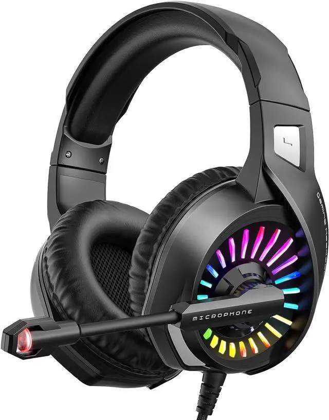 Main image of Gaming Headset with Microphone, Compatible with PS4 PS5 Xbox One PC Laptop, Over-Ear Headphones with LED RGB Light, Noise Canceling Mic, 7.1 Stereo Surround Sound