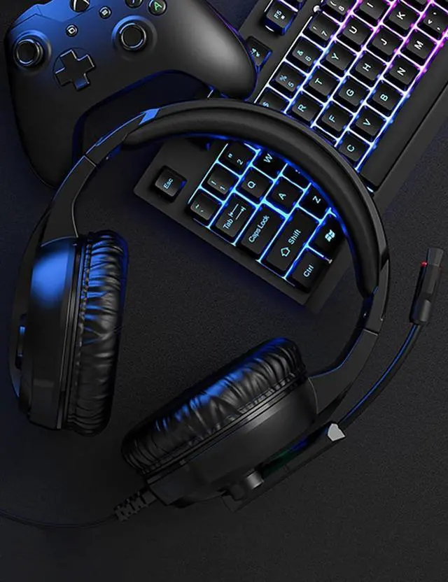 Alt view image 7 of 7 - Gaming Headset with Microphone, Compatible with PS4 PS5 Xbox One PC Laptop, Over-Ear Headphones with LED RGB Light, Noise Canceling Mic, 7.1 Stereo Surround Sound