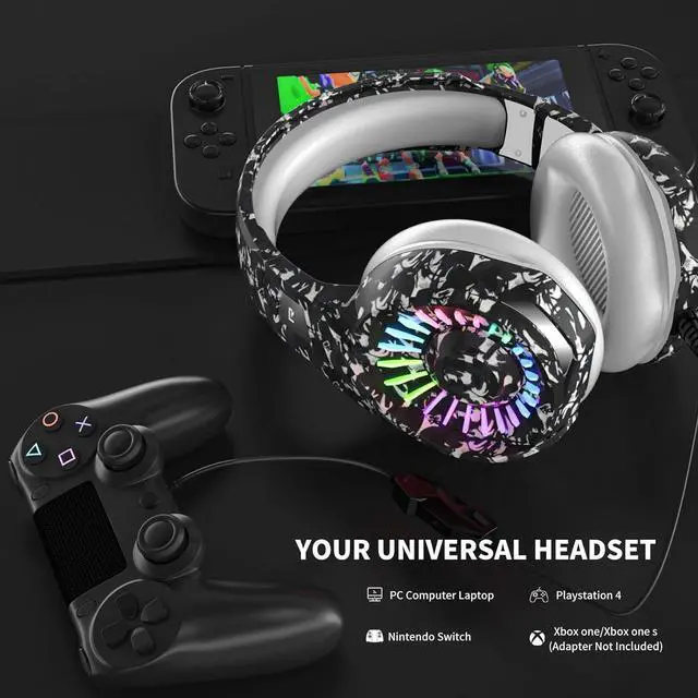 Alt view image 3 of 7 - Camo Gaming Headset for PS4, PS5, Xbox One, PC, Laptop, Mac, Switch, 3.5MM Wired Gaming Headphones with Microphone, Bass Surround, LED Light, Camouflage