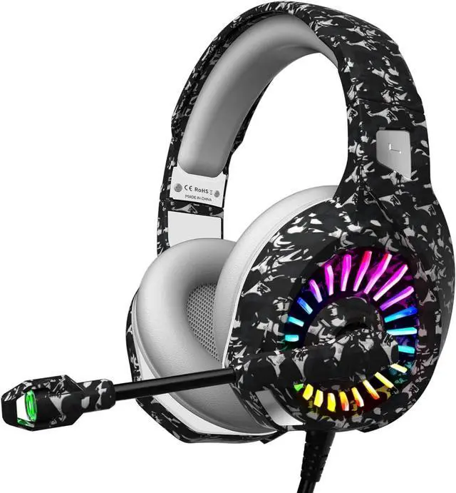 Main image of Camo Gaming Headset for PS4, PS5, Xbox One, PC, Laptop, Mac, Switch, 3.5MM Wired Gaming Headphones with Microphone, Bass Surround, LED Light, Camouflage